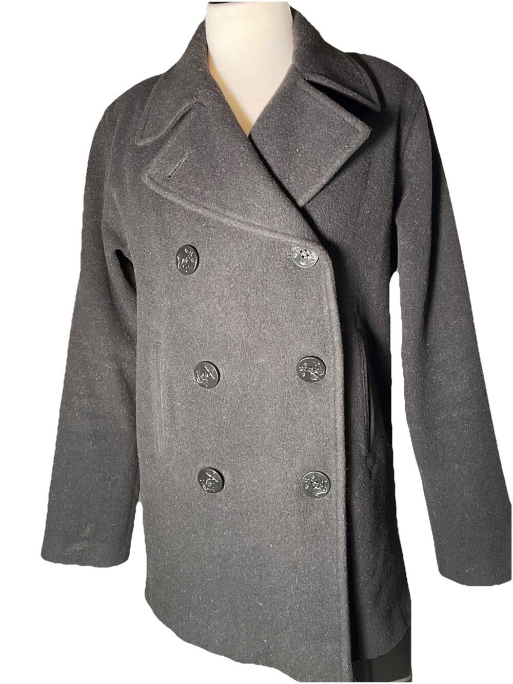 J. Percy Wool Pea Coat - With Anchor Buttons Double Breasted Made In USA- 2